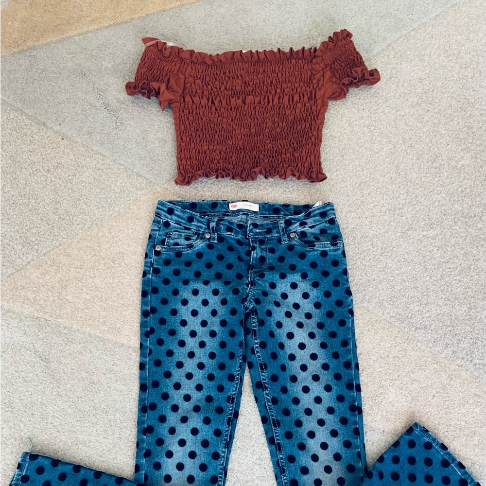 Mind Code Rust Smocked Off the Shoulder Crop Top